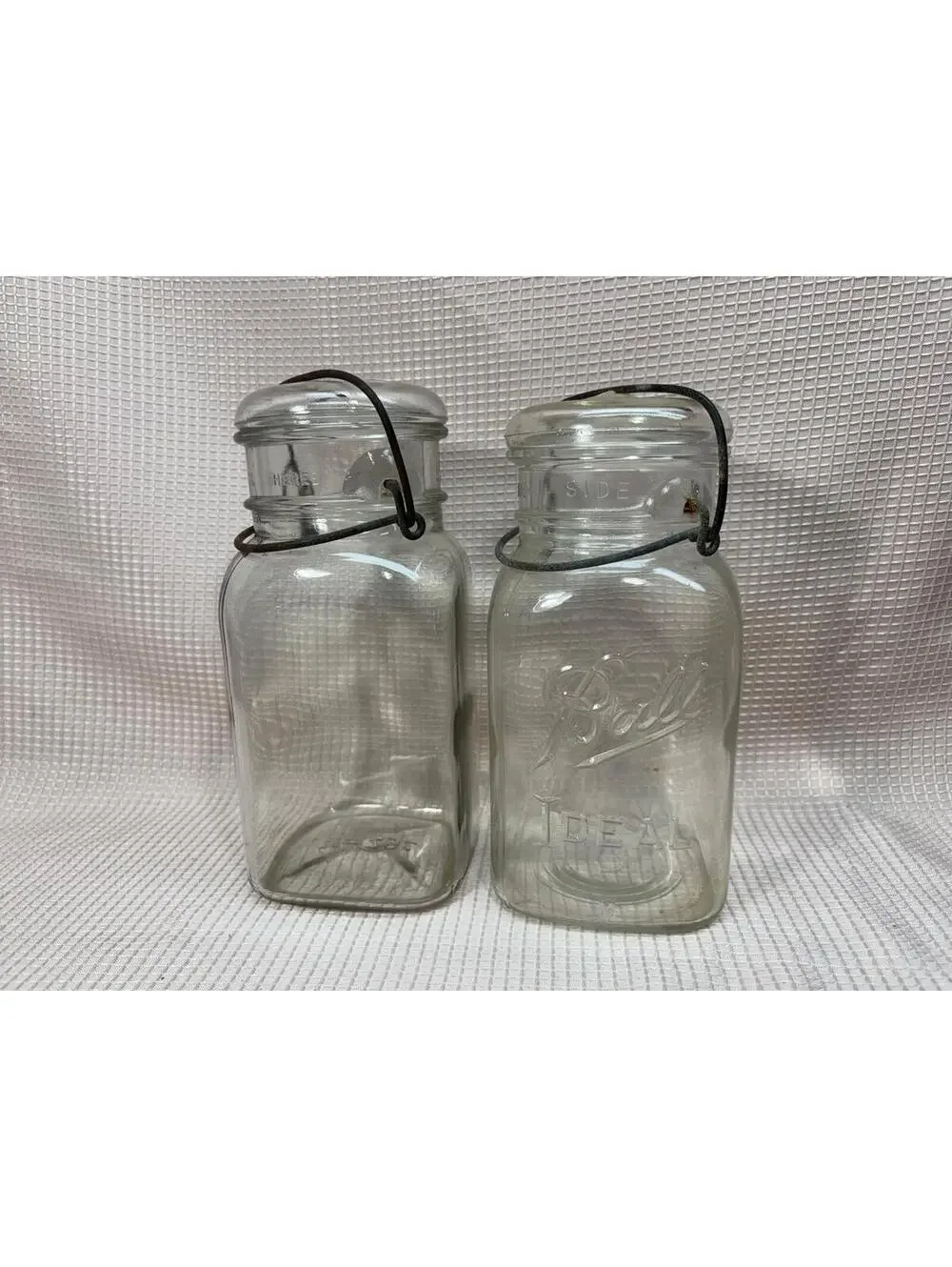 60 - 2 vintage square canning jars wire lock glass lids -  Ball
